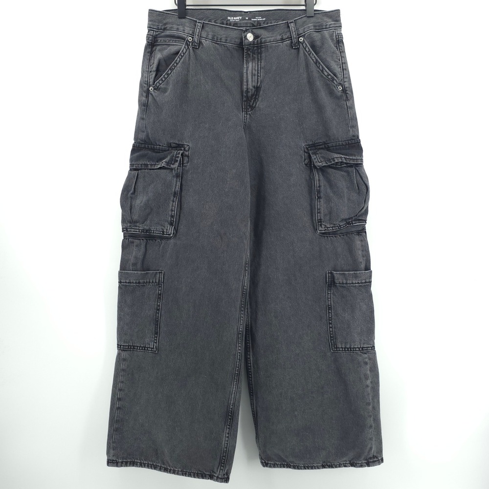 Old Navy Baggy Wide Leg Cargo Mid-Rise Drapey Denim Womens 10 Gray Streetwear